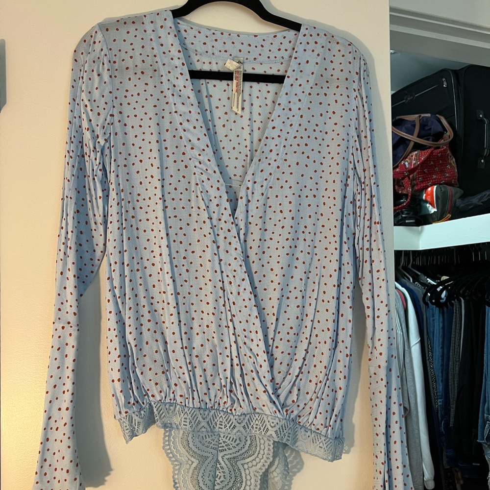 Free People Blue Polka Dot Bodysuit